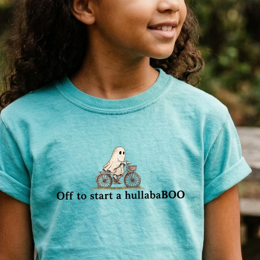 Small Ghost Riding a Bike Hullababoo Kids Cotton T-Shirt