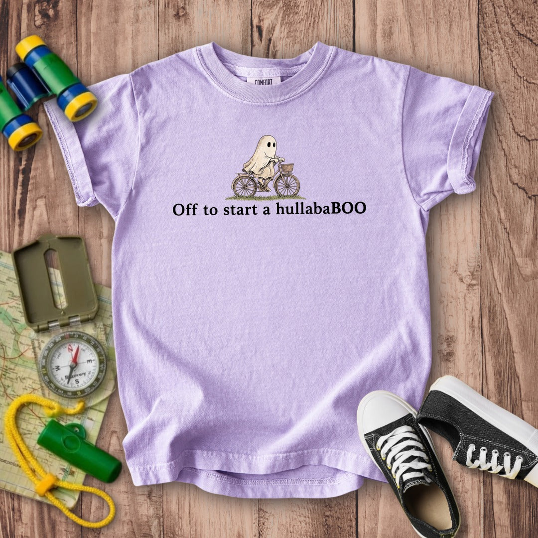 Small Ghost Riding a Bike Hullababoo Kids Cotton T-Shirt