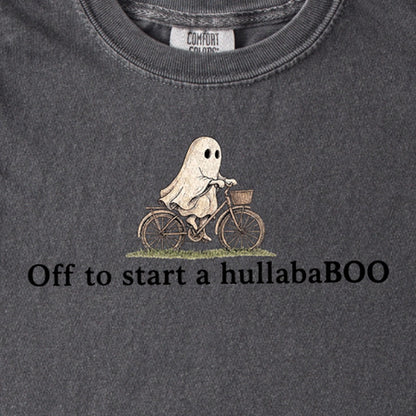 Small Ghost Riding a Bike Hullababoo Kids Cotton T-Shirt