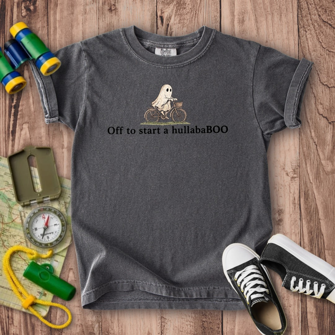 Small Ghost Riding a Bike Hullababoo Kids Cotton T-Shirt