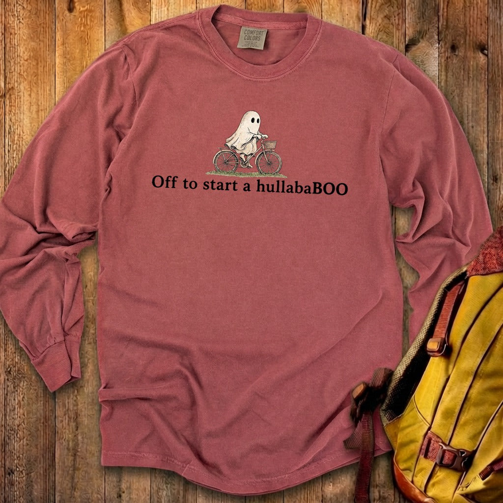 Small Ghost Riding a Bike Hullababoo Premium Long Sleeve