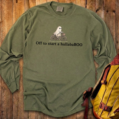 Small Ghost Riding a Bike Hullababoo Premium Long Sleeve