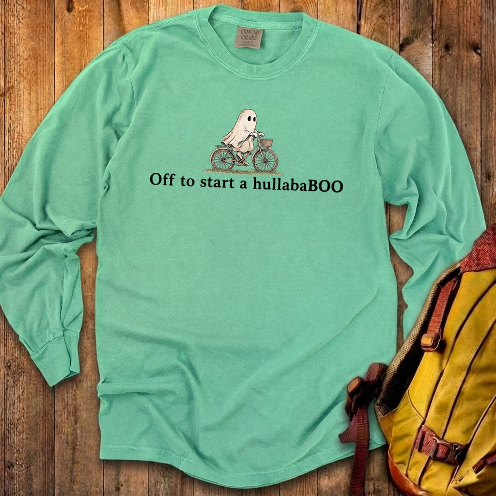 Small Ghost Riding a Bike Hullababoo Premium Long Sleeve