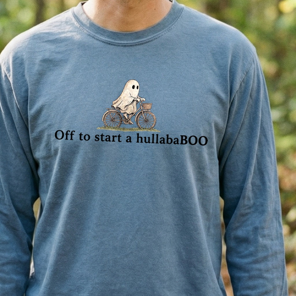 Small Ghost Riding a Bike Hullababoo Premium Long Sleeve