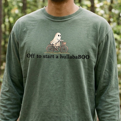Small Ghost Riding a Bike Hullababoo Premium Long Sleeve