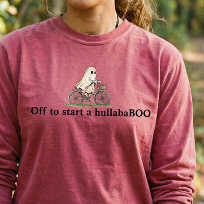 Small Ghost Riding a Bike Hullababoo Premium Long Sleeve