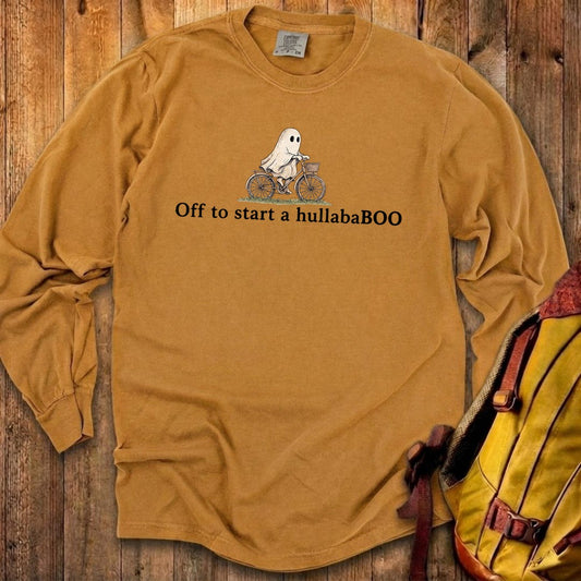 Small Ghost Riding a Bike Hullababoo Premium Long Sleeve