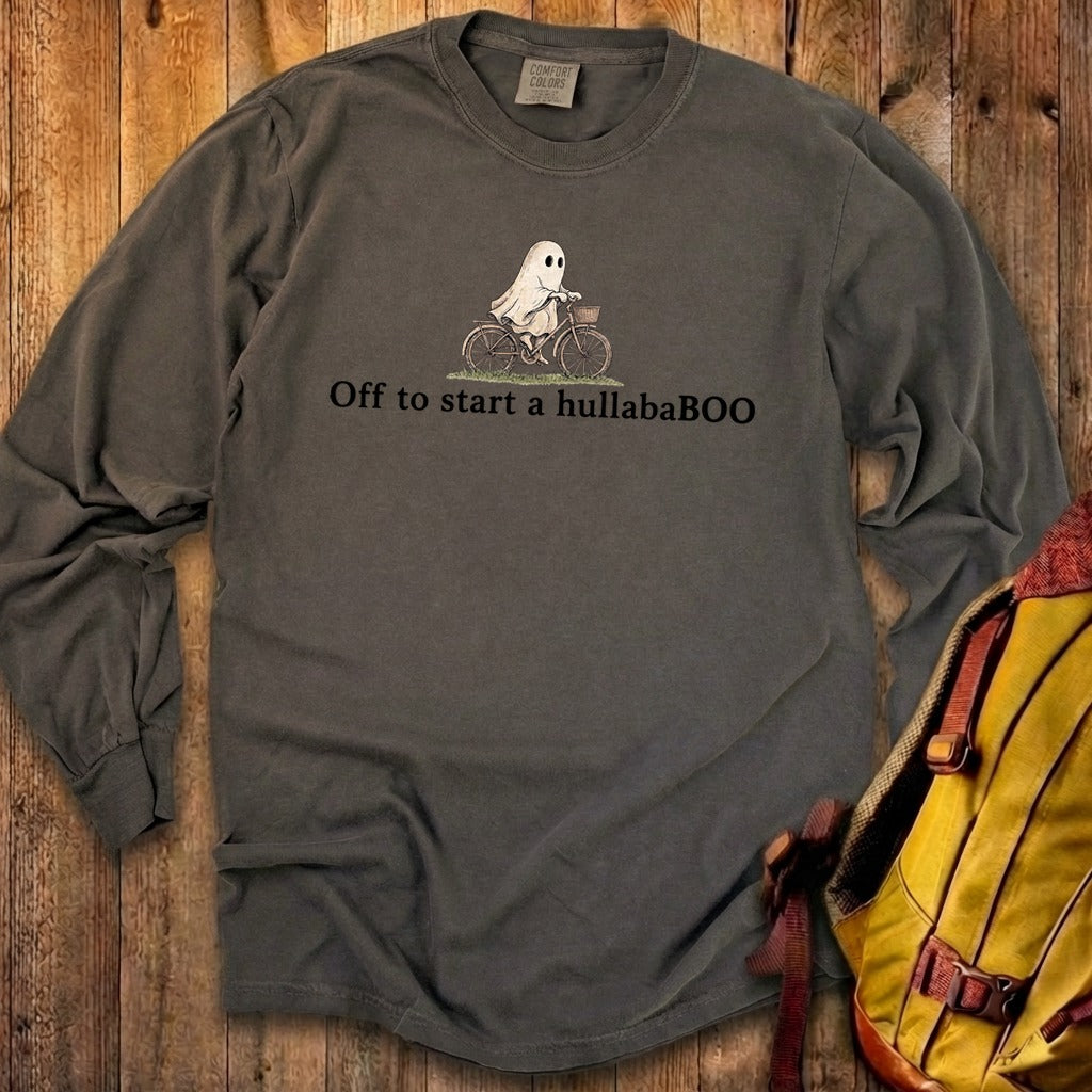 Small Ghost Riding a Bike Hullababoo Premium Long Sleeve
