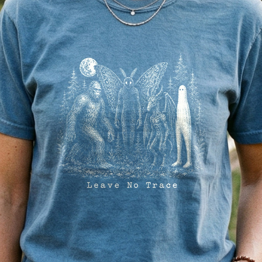 Bigfoot Mothman Jersey Devil Nightcrawler Leave No Trace Cotton T-Shirt