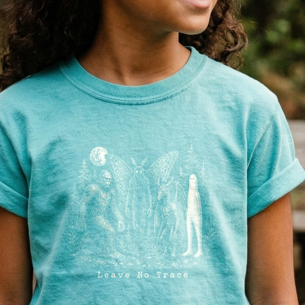 Bigfoot Mothman Jersey Devil Nightcrawler Leave No Trace Kids Cotton T-Shirt