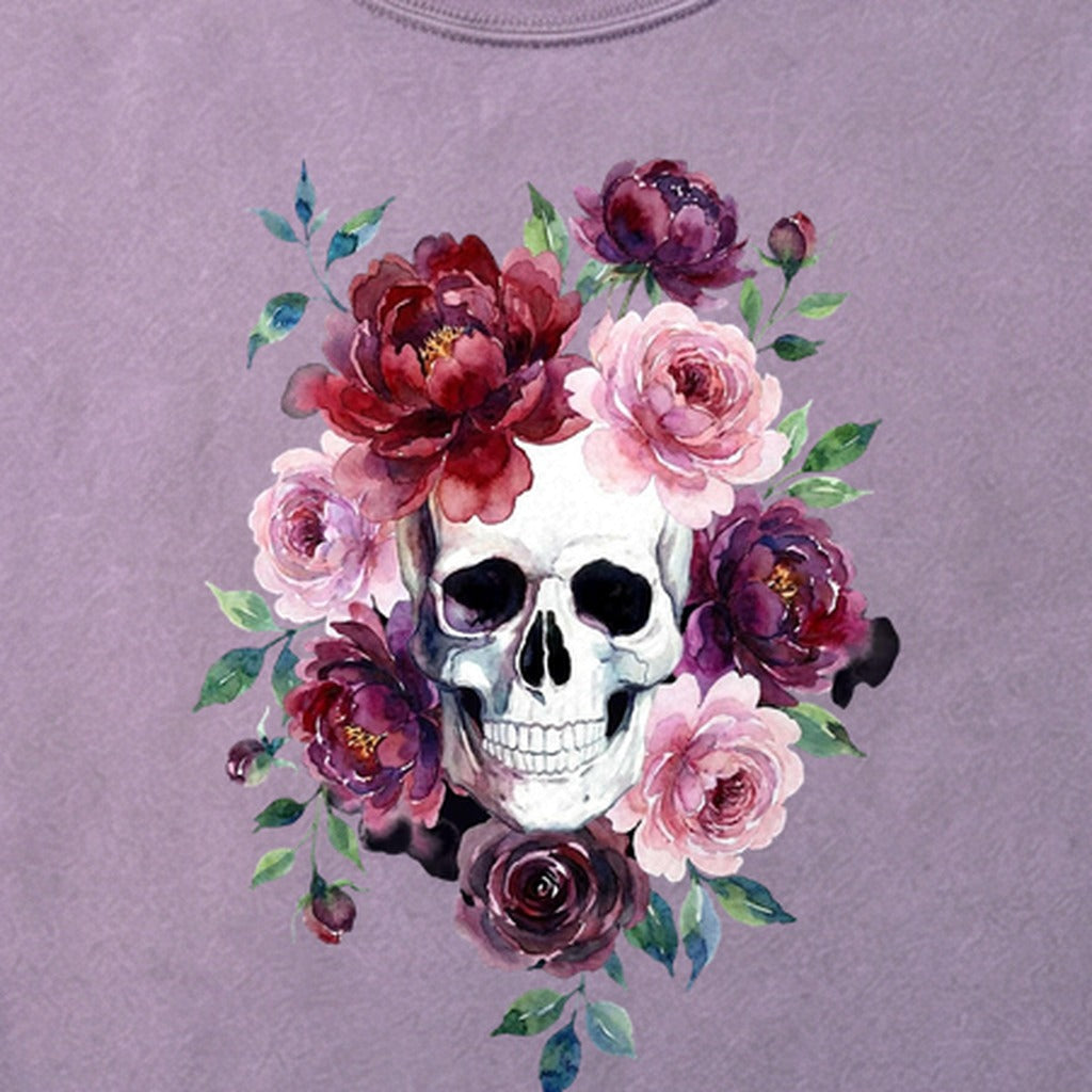 Watercolor Skull with Flowers Cotton T-Shirt