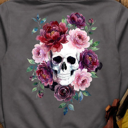 Watercolor Skull with Flowers Hoodie