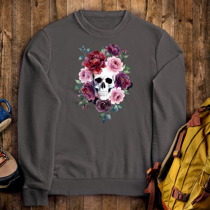 Watercolor Skull with Flowers Crewneck Sweatshirt