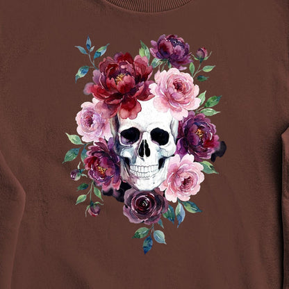 Watercolor Skull with Flowers Crewneck Sweatshirt