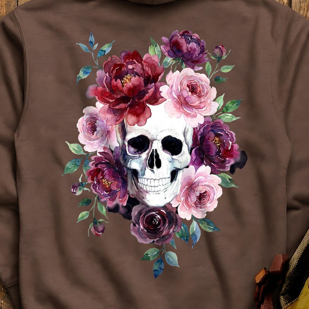 Watercolor Skull with Flowers Hoodie