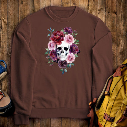 Watercolor Skull with Flowers Crewneck Sweatshirt