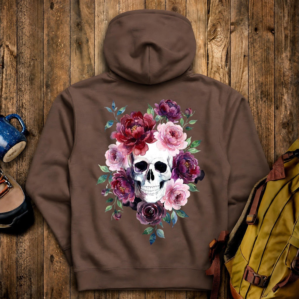 Watercolor Skull with Flowers Hoodie
