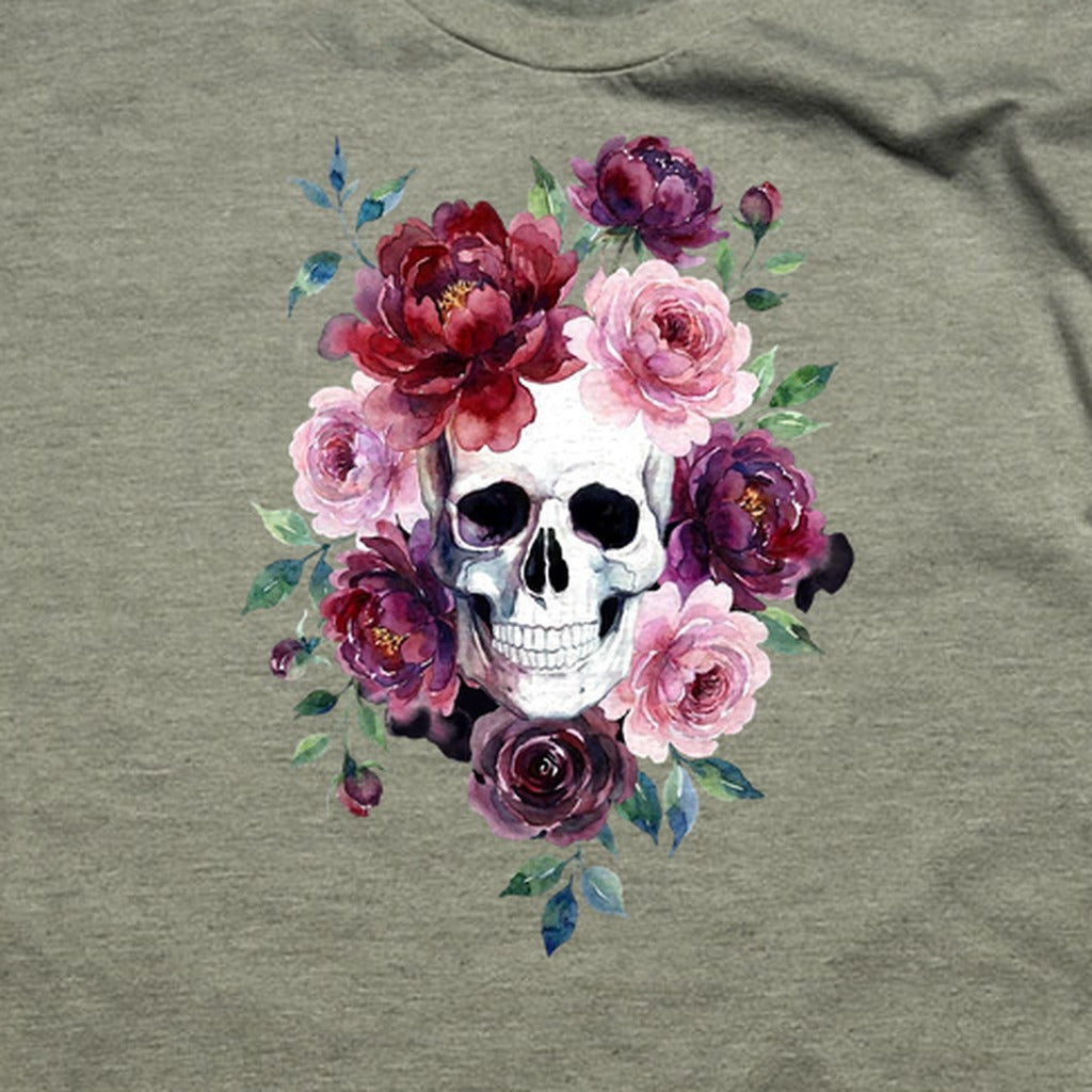 Watercolor Skull with Flowers T-Shirt