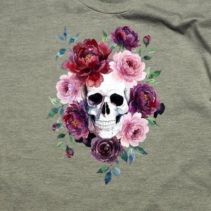 Watercolor Skull with Flowers T-Shirt