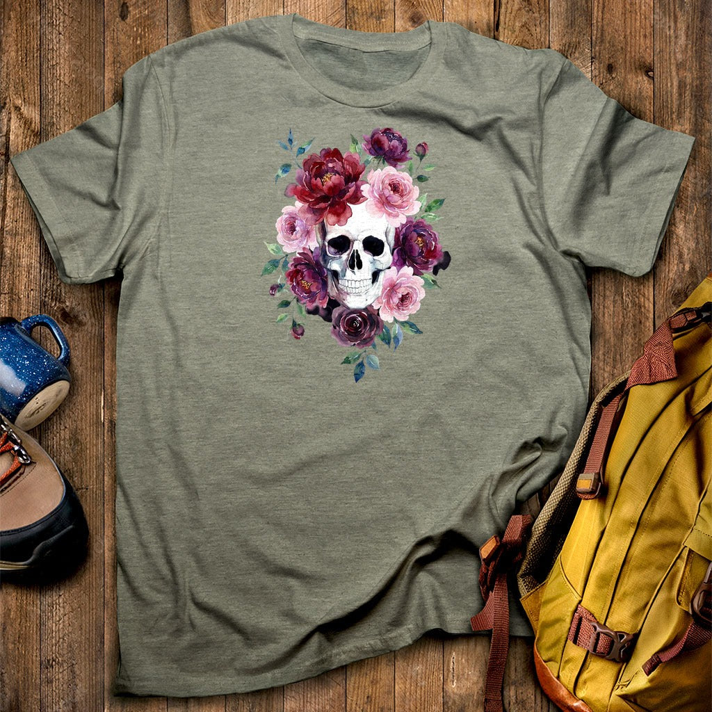 Watercolor Skull with Flowers T-Shirt