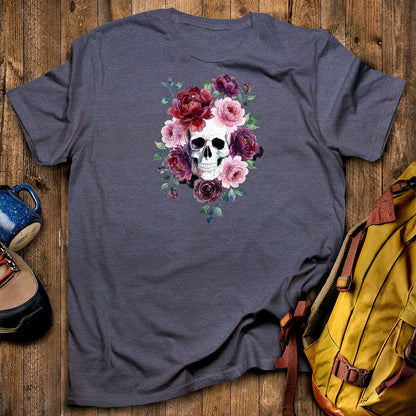 Watercolor Skull with Flowers T-Shirt