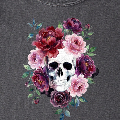 Watercolor Skull with Flowers Kids Cotton T-Shirt