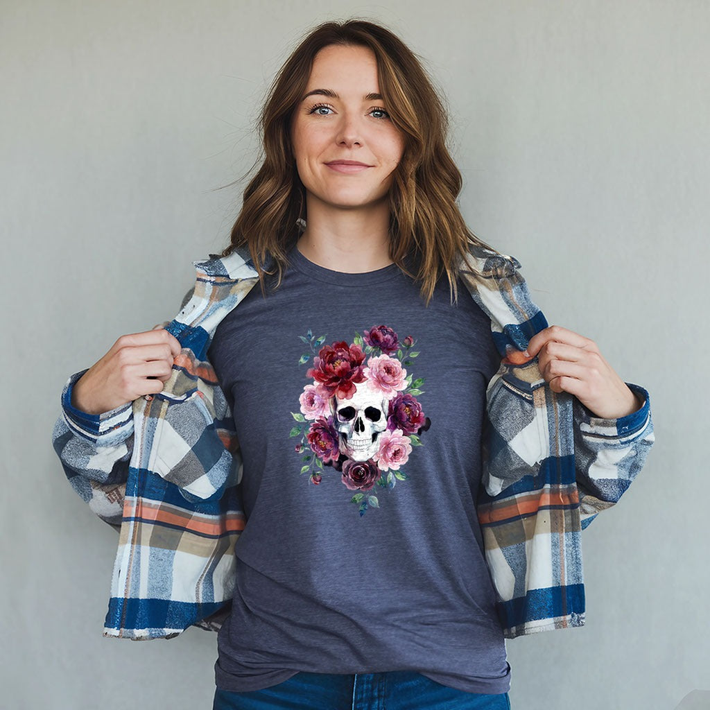 Watercolor Skull with Flowers T-Shirt