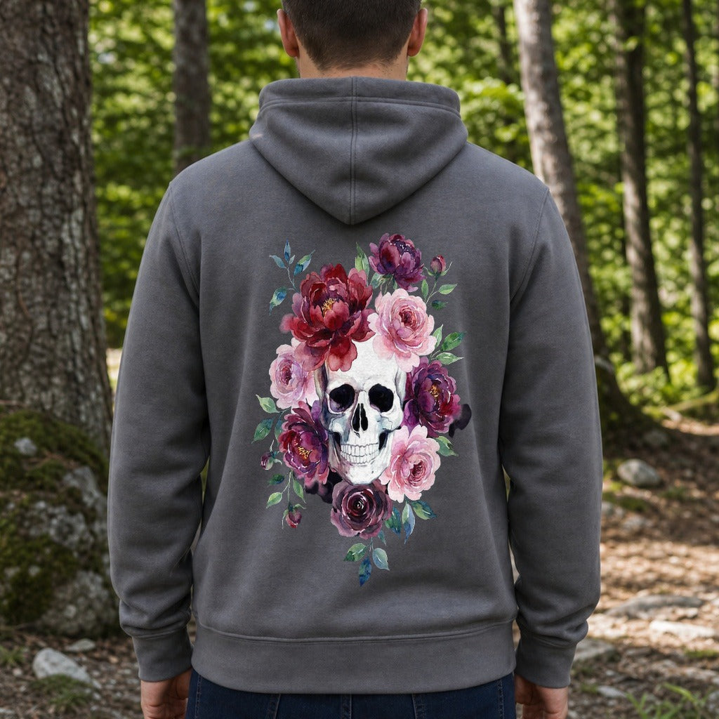 Watercolor Skull with Flowers Hoodie