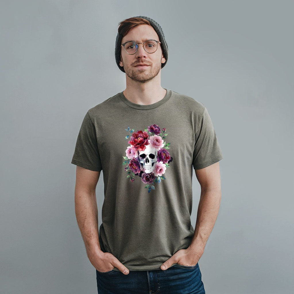 Watercolor Skull with Flowers T-Shirt