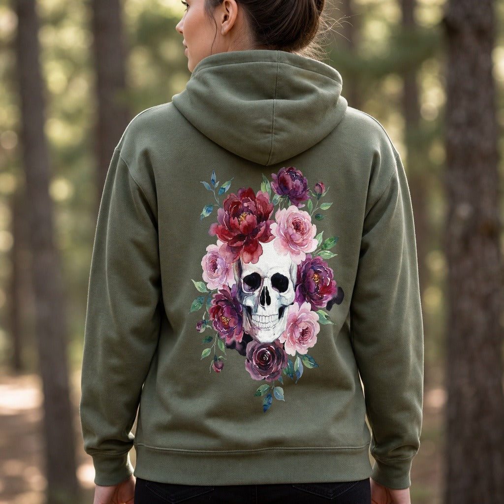 Watercolor Skull with Flowers Hoodie