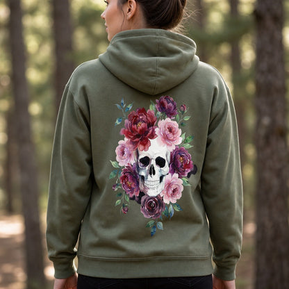 Watercolor Skull with Flowers Hoodie