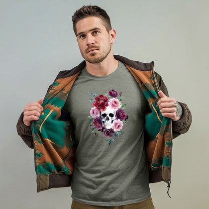 Watercolor Skull with Flowers T-Shirt
