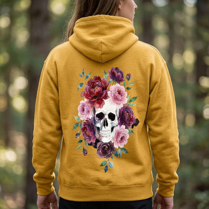 Watercolor Skull with Flowers Hoodie