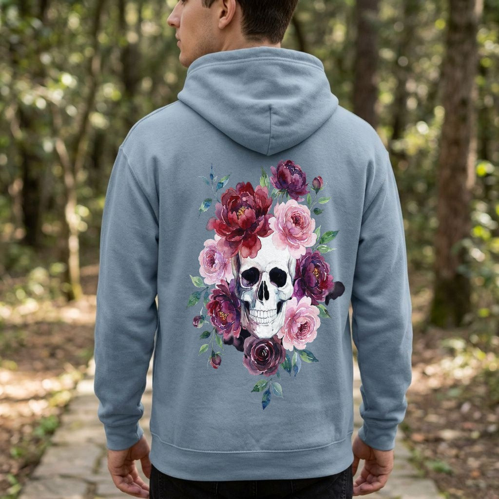 Watercolor Skull with Flowers Hoodie