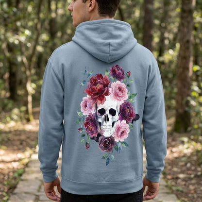 Watercolor Skull with Flowers Hoodie