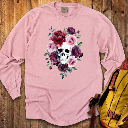 Watercolor Skull with Flowers Premium Long Sleeve