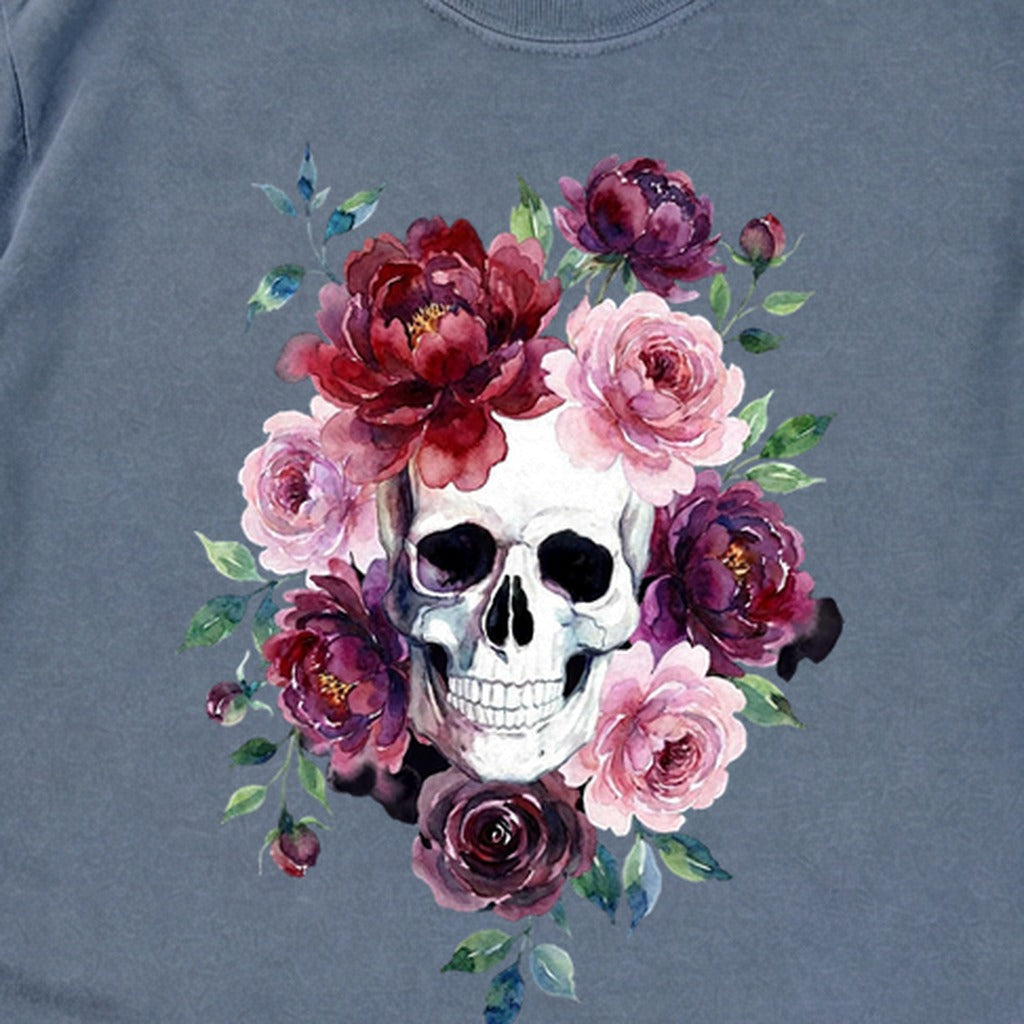 Watercolor Skull with Flowers Premium Long Sleeve
