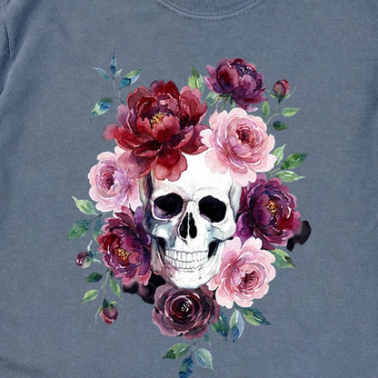 Watercolor Skull with Flowers Premium Long Sleeve