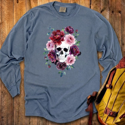 Watercolor Skull with Flowers Premium Long Sleeve