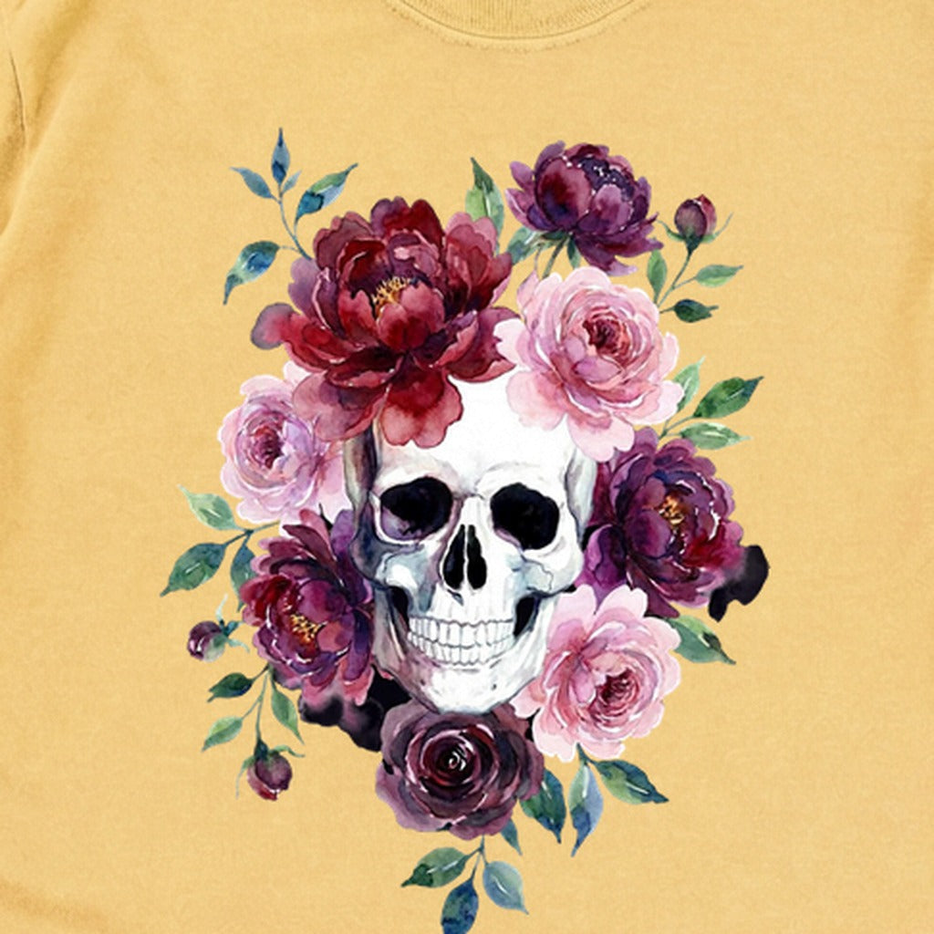 Watercolor Skull with Flowers Premium Long Sleeve