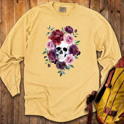Watercolor Skull with Flowers Premium Long Sleeve