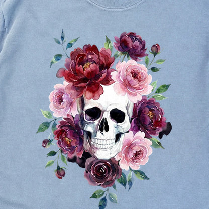 Watercolor Skull with Flowers Premium Long Sleeve