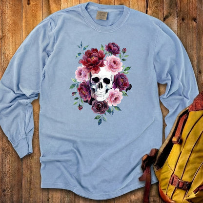Watercolor Skull with Flowers Premium Long Sleeve