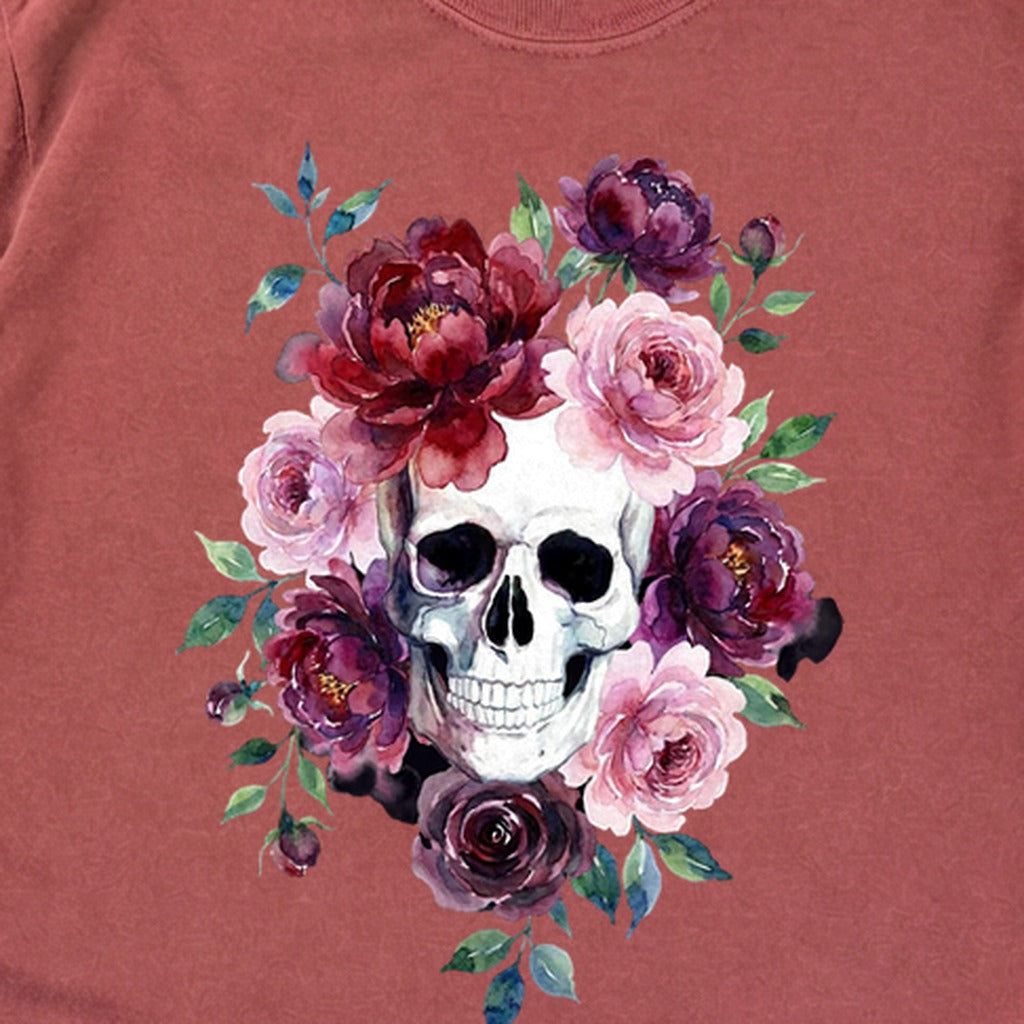 Watercolor Skull with Flowers Premium Long Sleeve