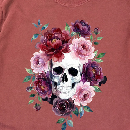 Watercolor Skull with Flowers Premium Long Sleeve