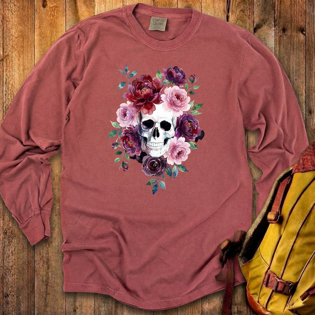 Watercolor Skull with Flowers Premium Long Sleeve