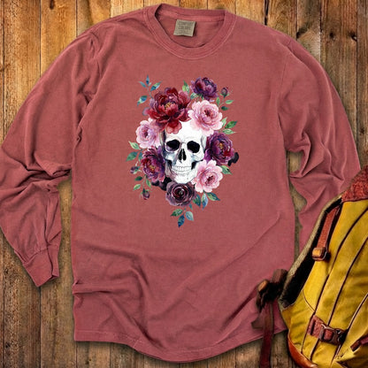 Watercolor Skull with Flowers Premium Long Sleeve