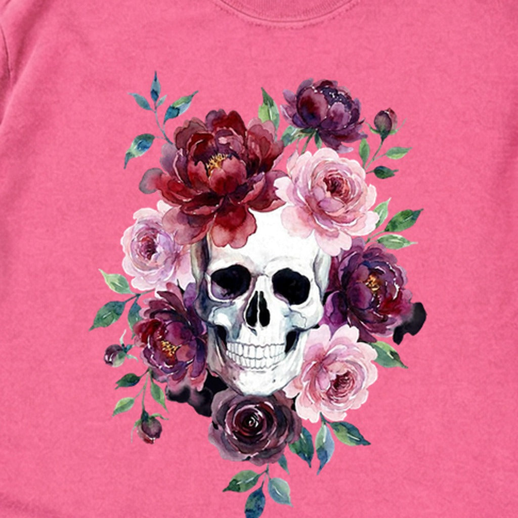 Watercolor Skull with Flowers Premium Long Sleeve