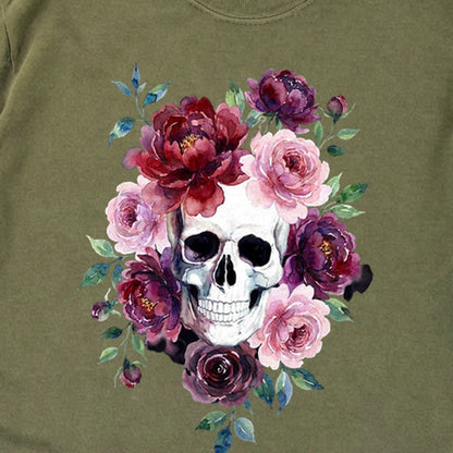 Watercolor Skull with Flowers Premium Long Sleeve