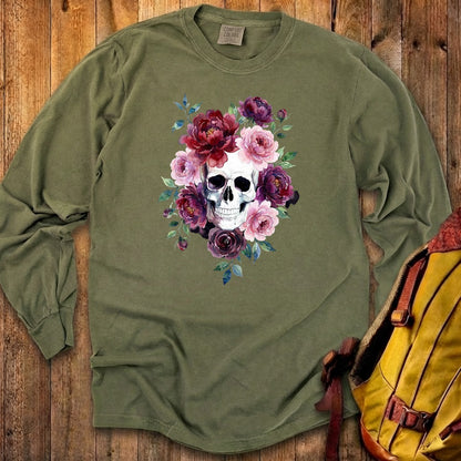 Watercolor Skull with Flowers Premium Long Sleeve